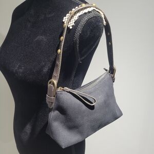 Nine West Women's Vintage Faux Suede Studded Strap Shoulder Bag Black Brown